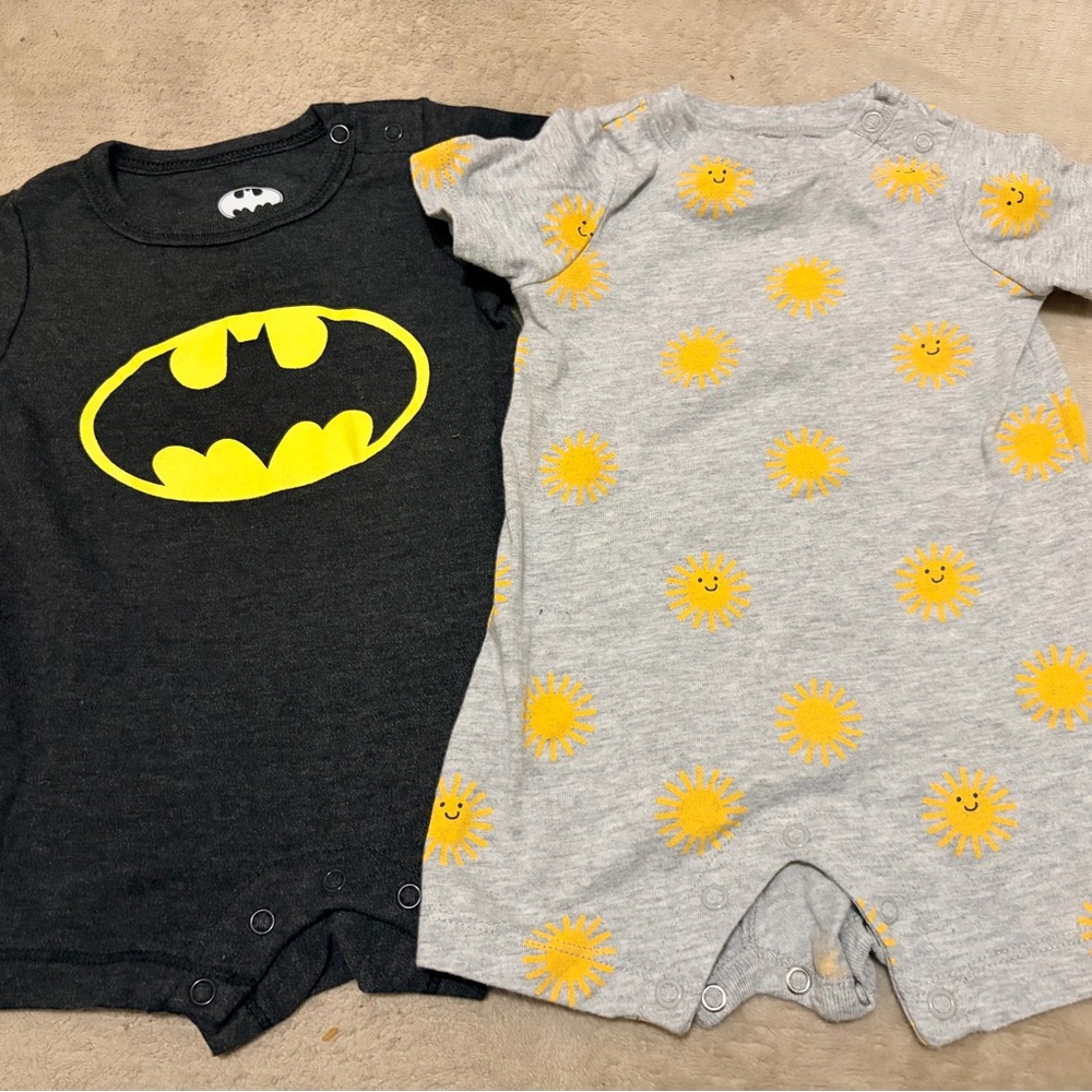 Batman Black and Sunprint Gray Baby One-Piece Rompers - Licensed